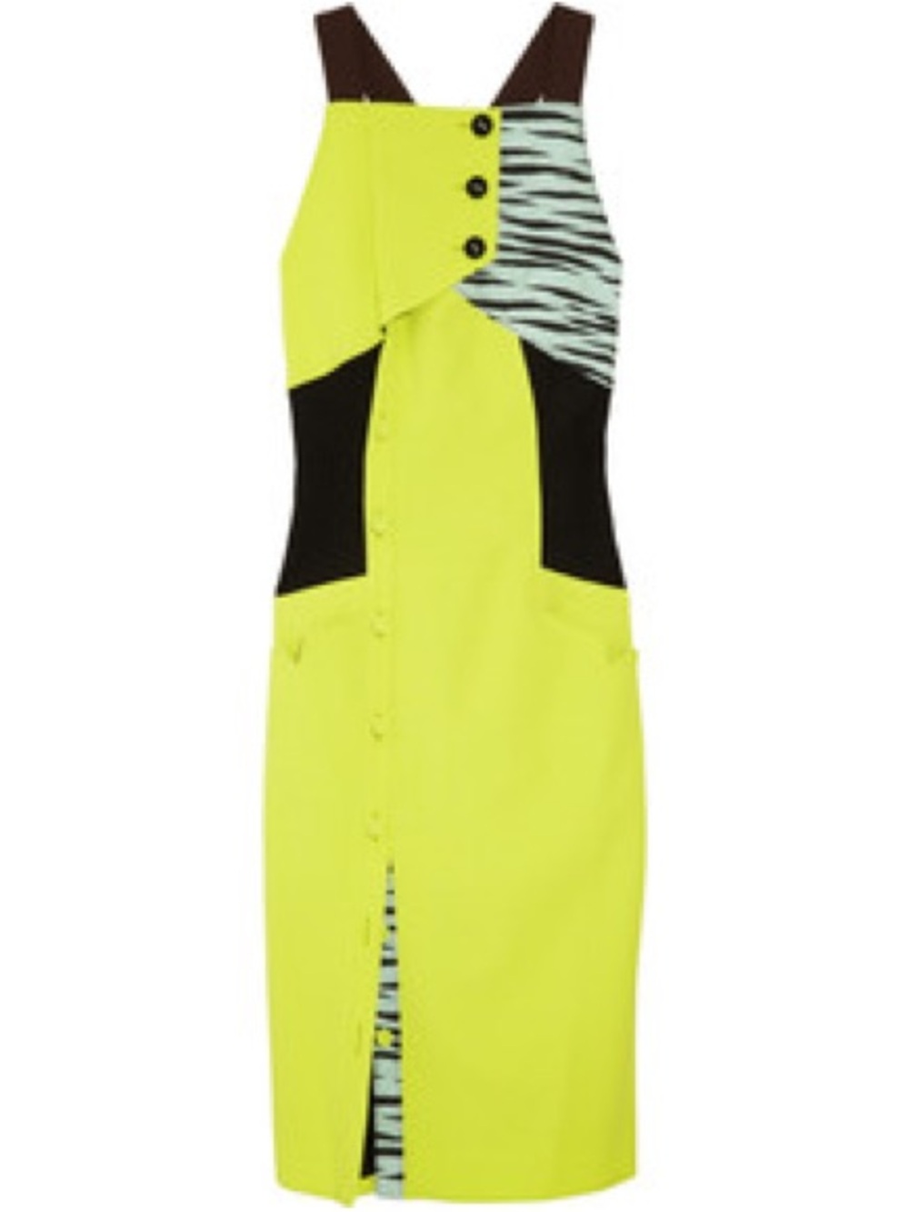 Proenza Schouler Neon Green Zebra Contrast Sheath Dress Runway 2012